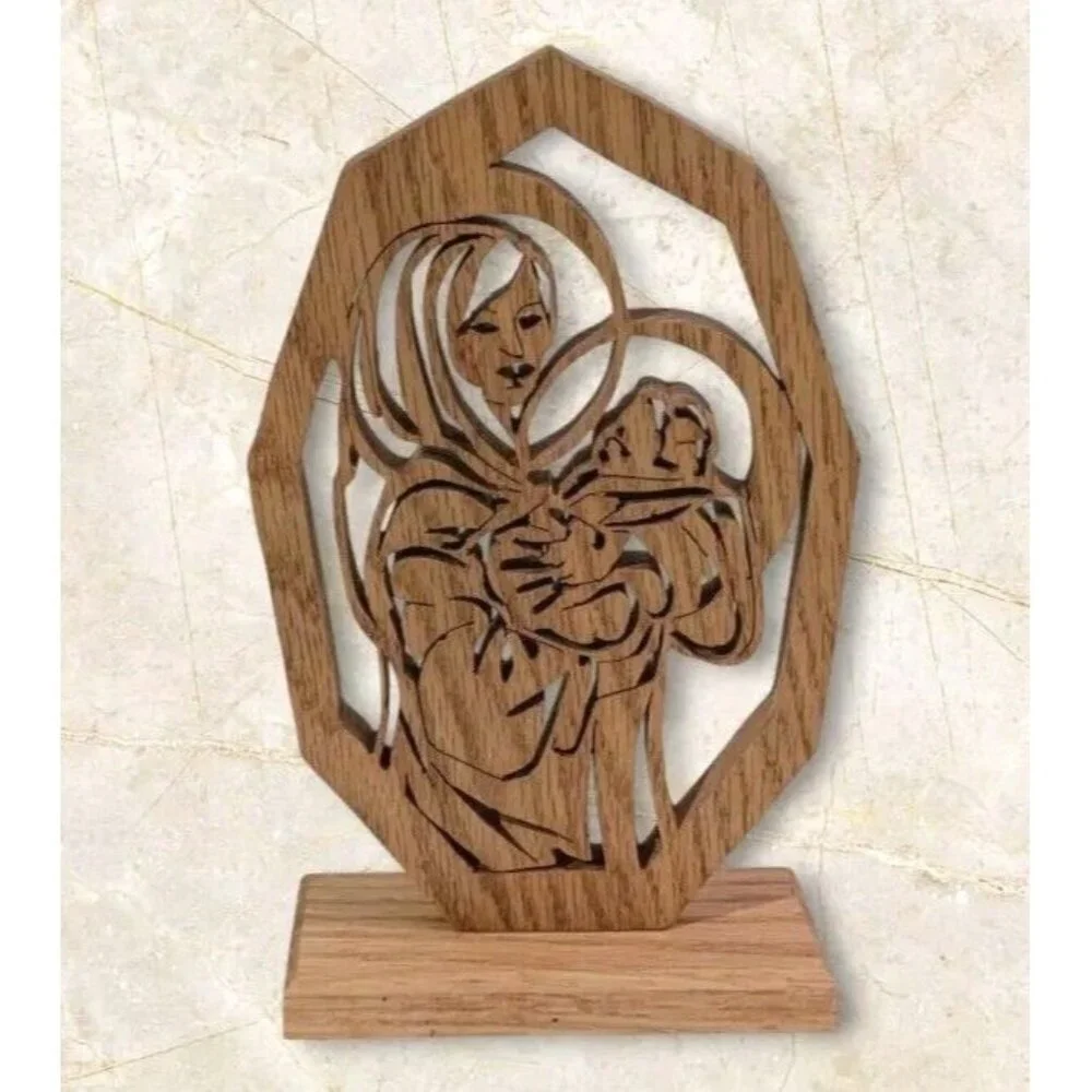 Mary & Jesus Wooden Laser Cut Mother Baby Madonna Cutout Decor Christmas 7.5